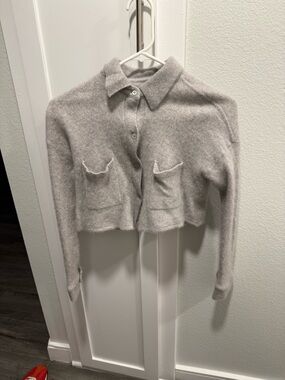 Naked cashmere Cropped Button-Front Women's Sweater Cardigan - Light Gray